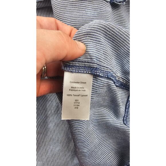 Coldwater creek 14 PETITE 14P chambray stripe button front pocket dress lyocell - Picture 5 of 9